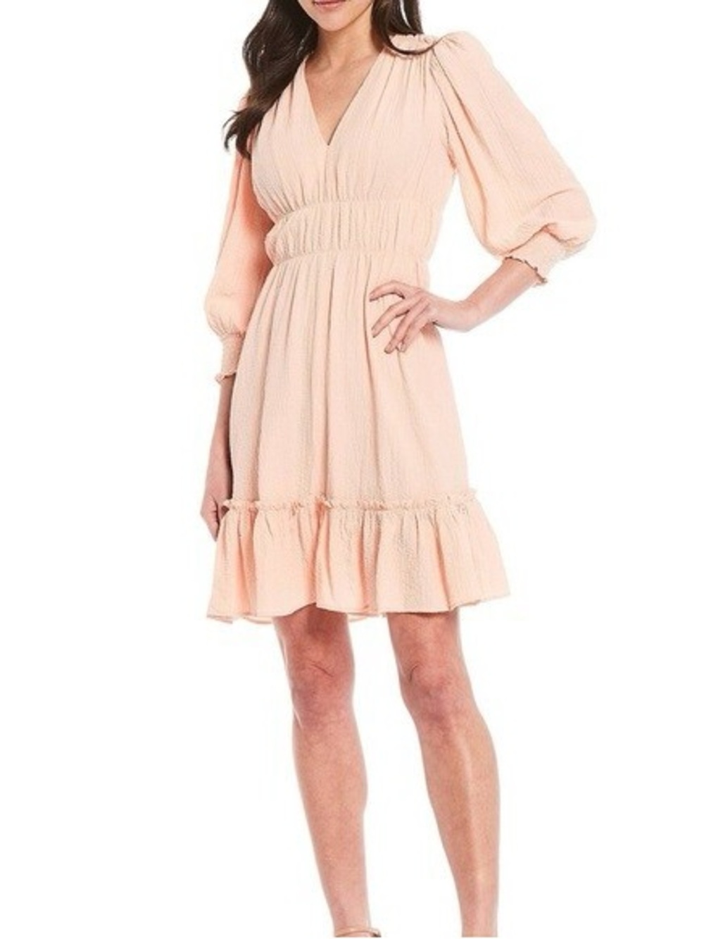 Calvin Klein Peach V-Neck Ruffle Dress